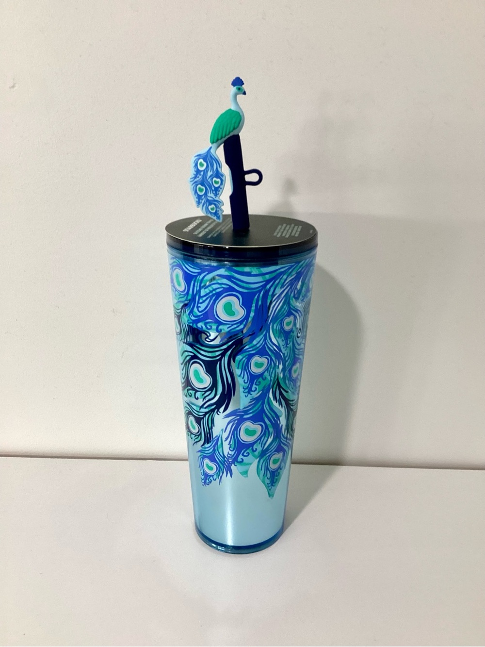 NEW Starbucks 2024 Peacock Feather Tumbler with Silicone Peacock Topper